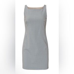 Theory Square Neck Dress Black Blue and White Plaid Dress